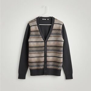 Uniqlo Aztec Cardigan Wool Grey and Tan